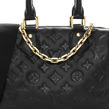 Louis Vuitton Lambskin Embossed Monogram Speedy 22 Bandouliere Black 7 of 9