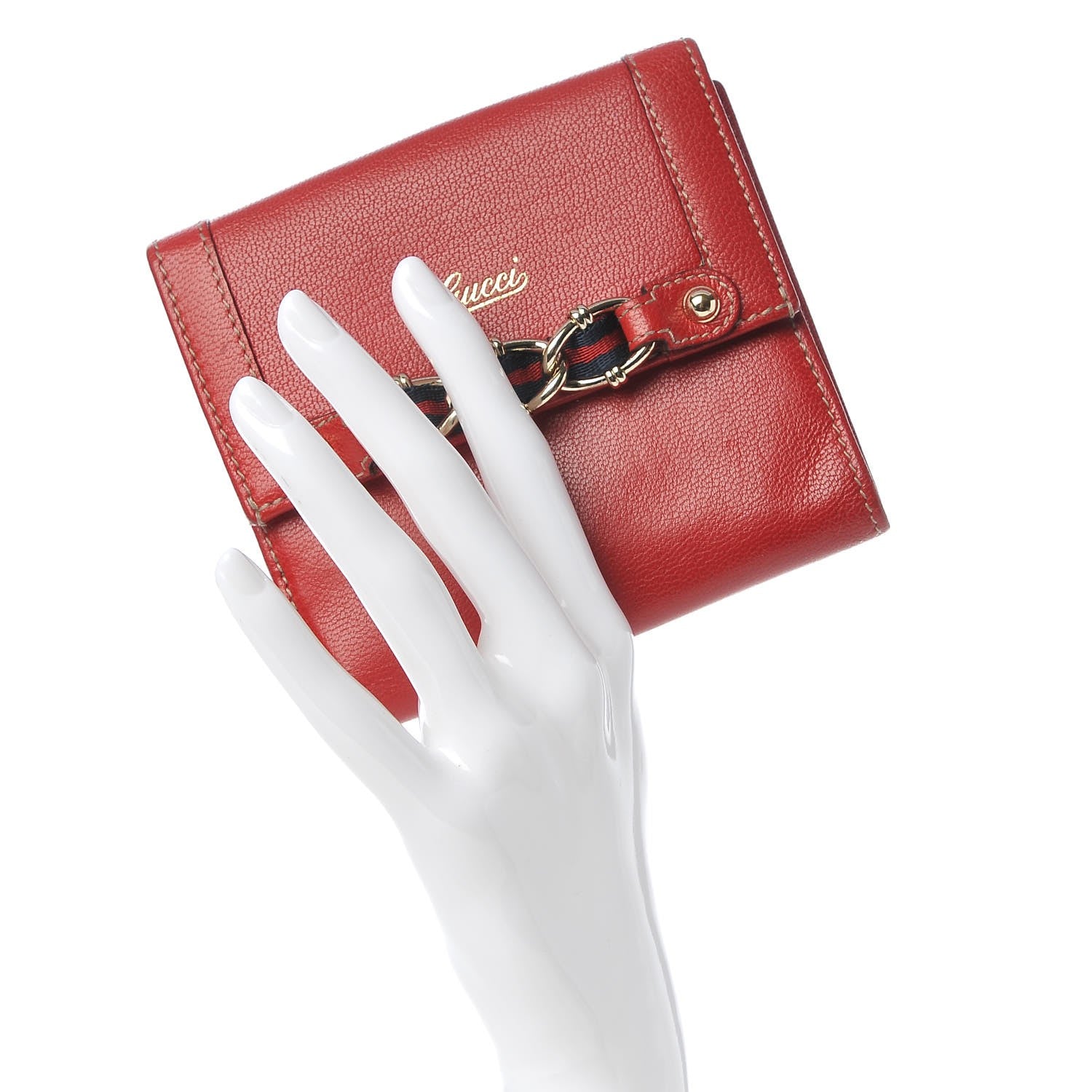 Gucci Pebbled Calfskin Web Compact Wallet Red 2 of 7