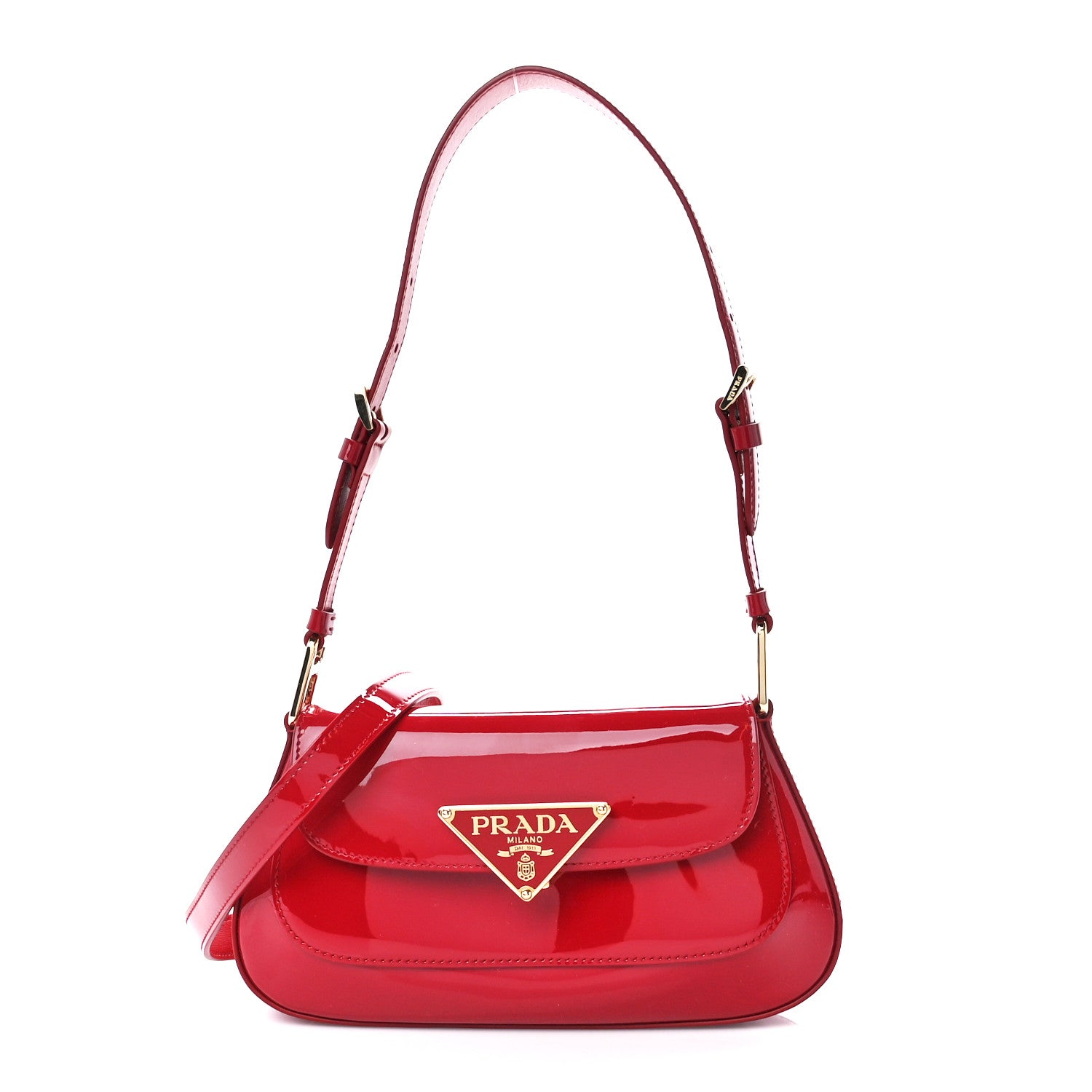Prada Vernice Triangle Logo Flap Adjustable Strap Shoulder Bag Cherry 1 of 10