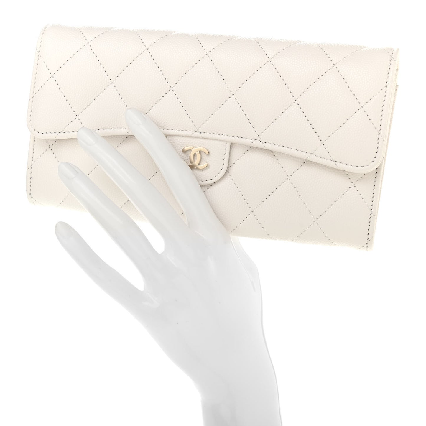 Caviar Quilted Large Flap Wallet White