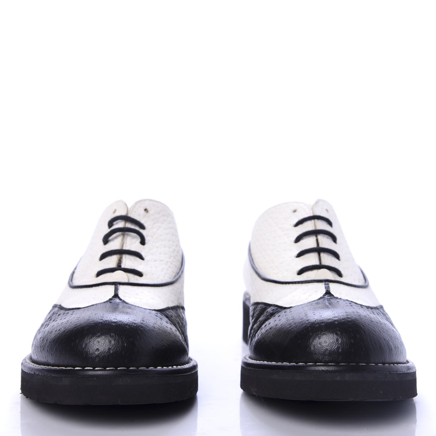 Chanel Calfskin Embossed Lace Up Oxfords 37 White Black 2 of 9