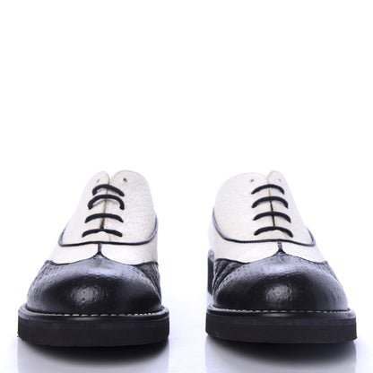 Chanel Calfskin Embossed Lace Up Oxfords 37 White Black 2 of 9