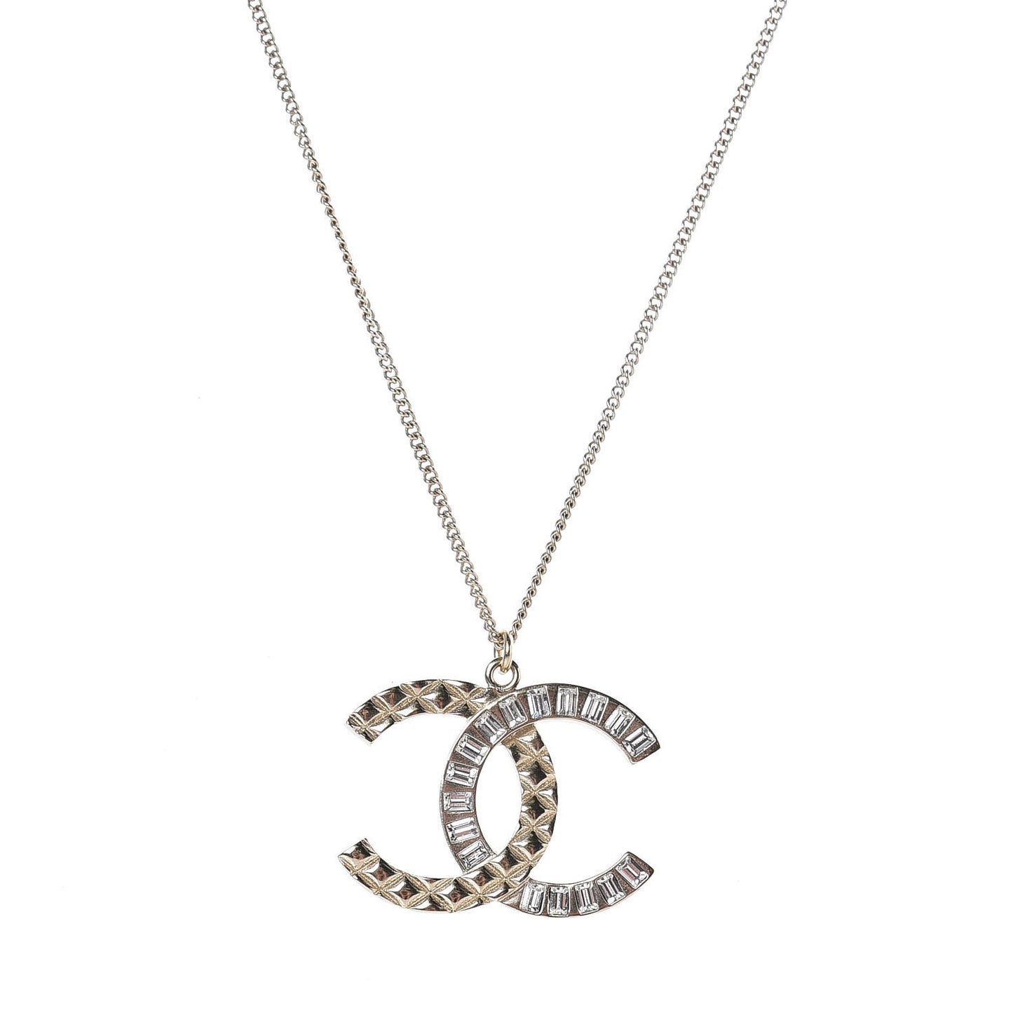 Baguette Crystal Quilted CC Pendant Necklace Gold