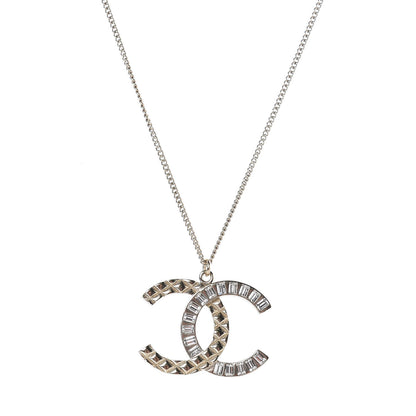 Chanel Baguette Crystal Quilted CC Pendant Necklace Gold 4 of 6