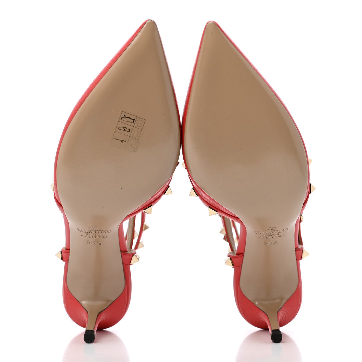 Pebbled Calfskin Rockstud Ankle Strap 65mm Pumps Deep Coral