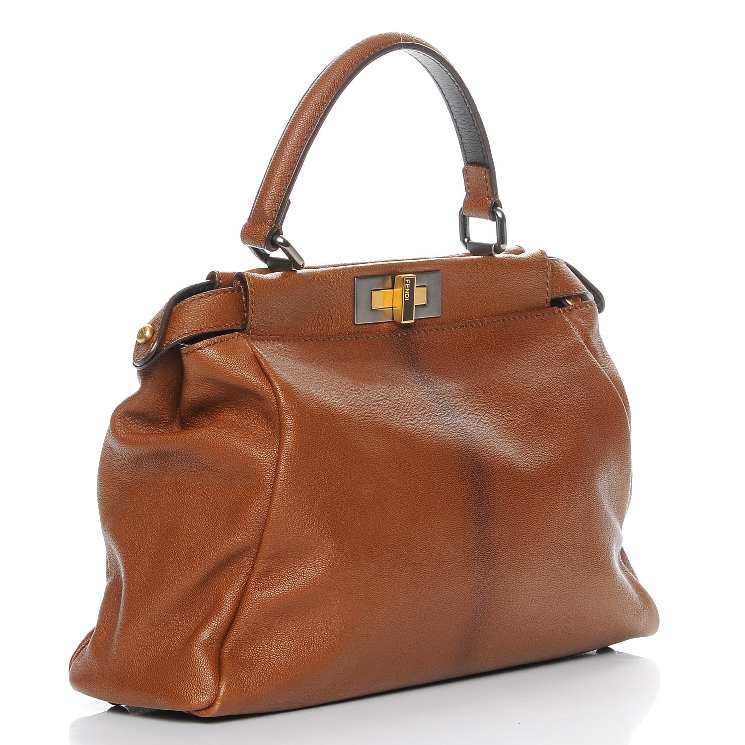 Fendi Goatskin Zucca Medium Peekaboo Iconic Satchel Cuoio Tobacco Moro 3 of 7