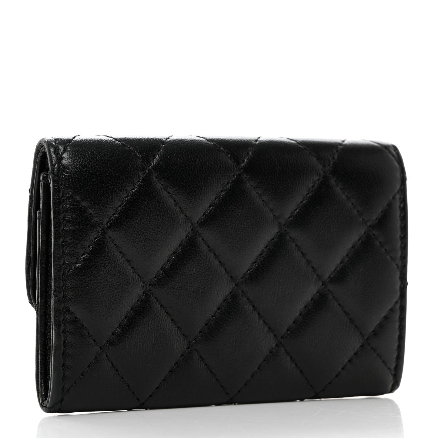 Lambskin Quilted Flap Card Holder Black