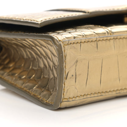Balenciaga Metallic Calfskin Crocodile Embossed Hourglass Chain Bag Gold 15 of 25