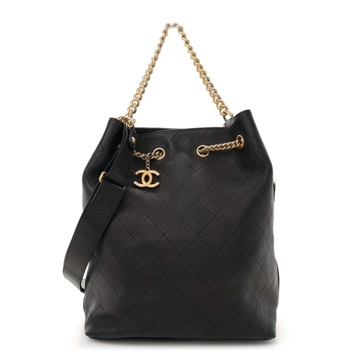 Chanel Calfskin Quilted Small On My Shoulder Drawstring Bag Black 1 of 11