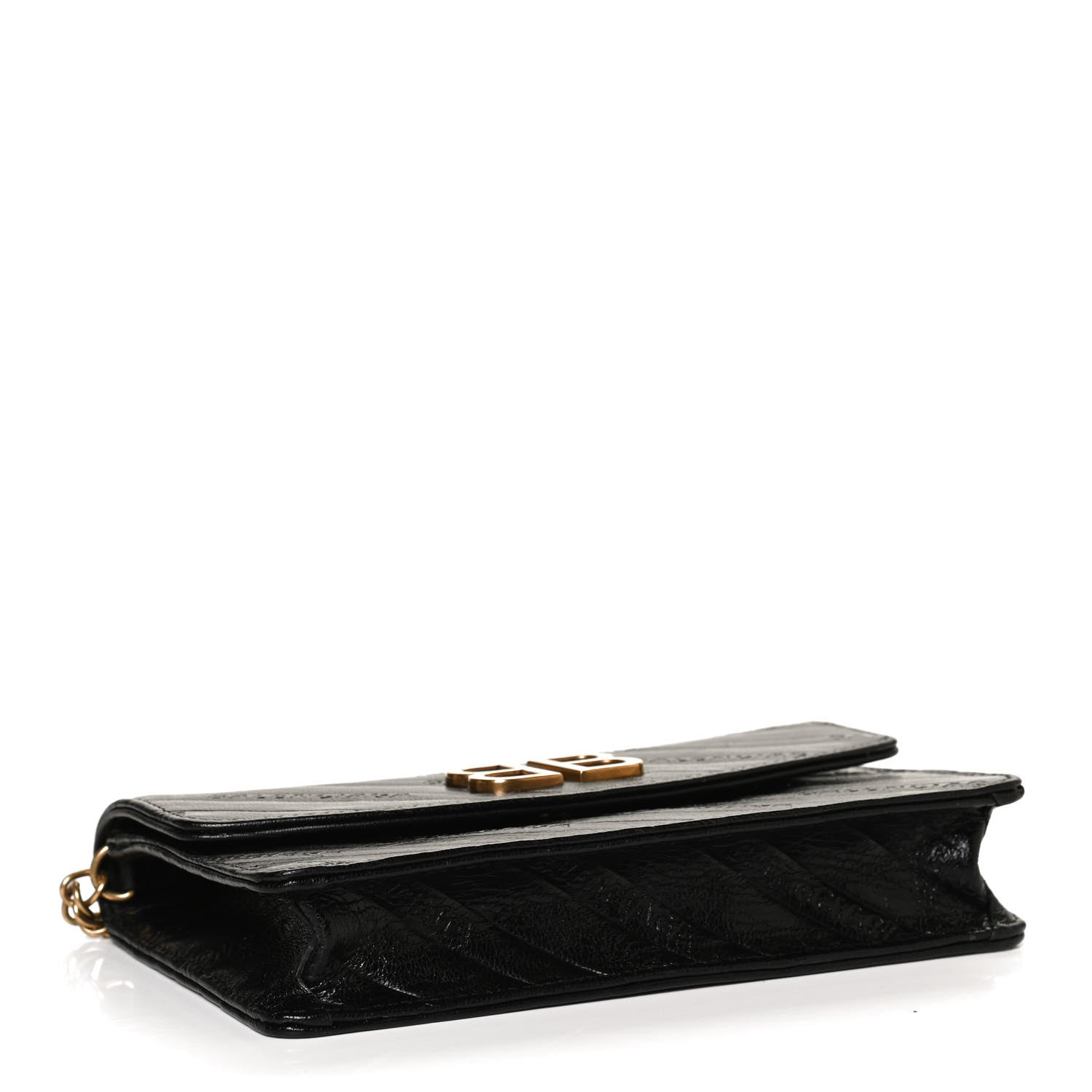 Balenciaga Shiny Goatskin Logo Embossed BB Wallet On Chain Black 4 of 12