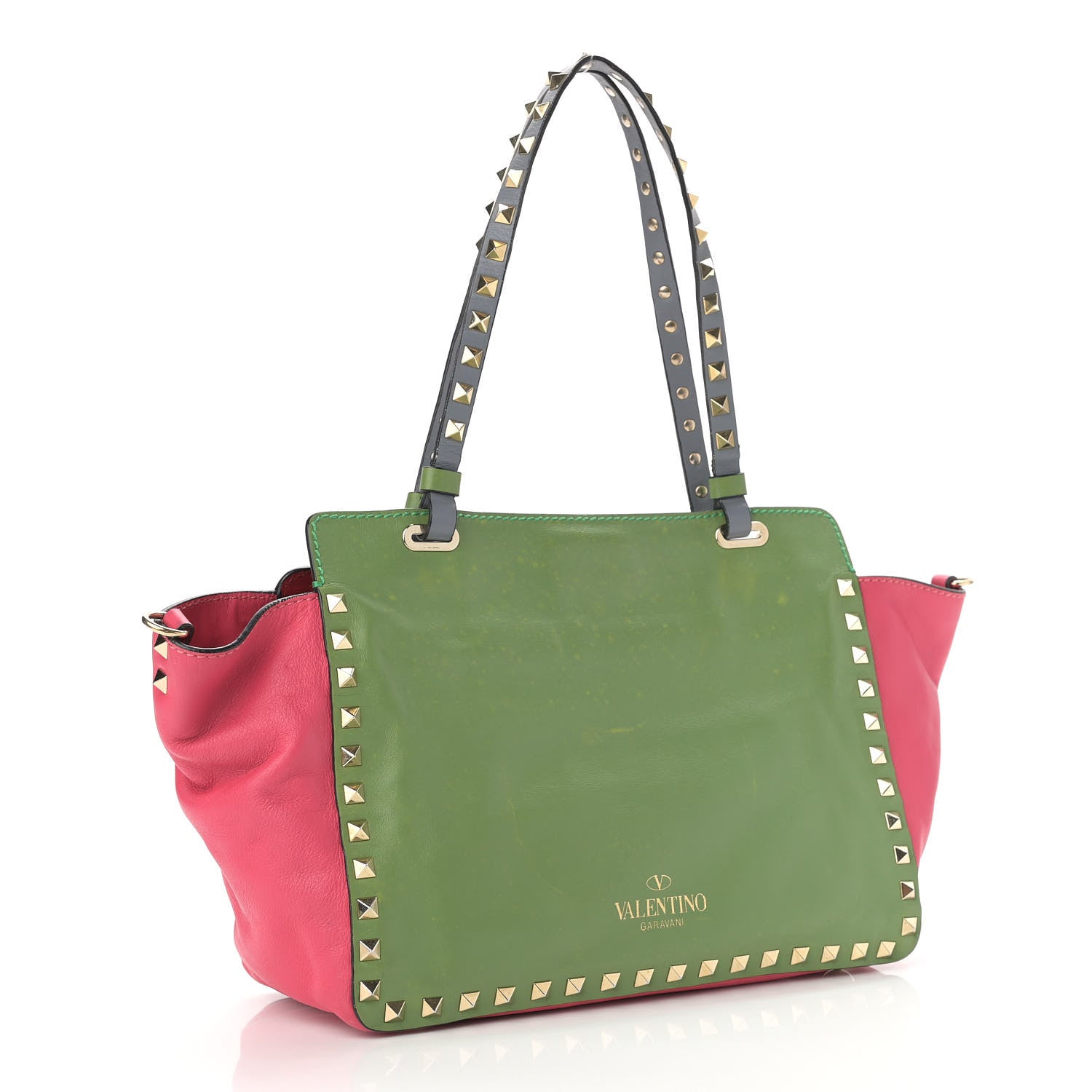 Valentino Garavani Vitello Colorblock Small Rockstud Tote Deep Rose Clover Grey Scarlet 3 of 17