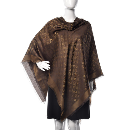 Louis Vuitton Silk Lurex Wool Monogram Shine Shawl Brown 2 of 5