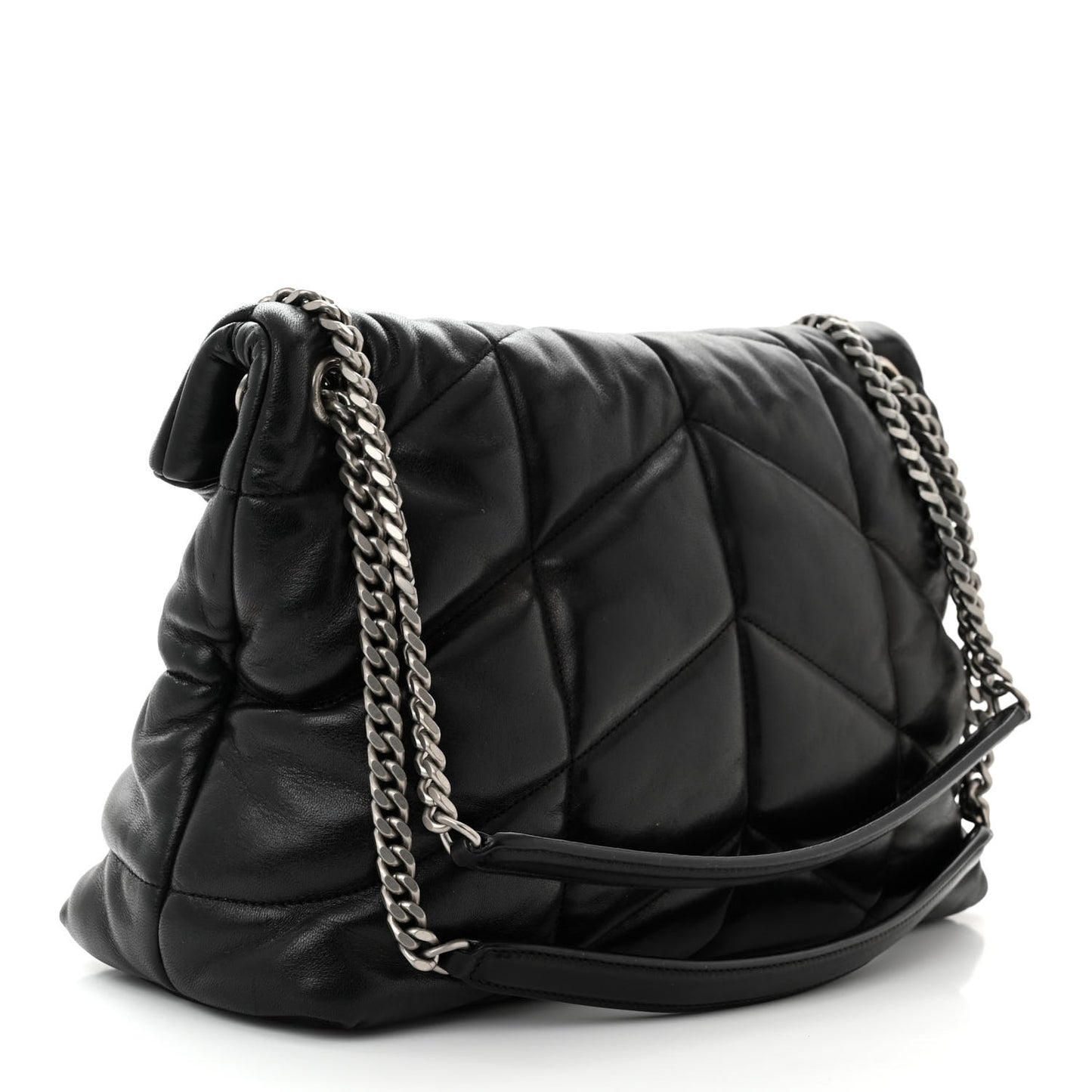 Lambskin Quilted Medium Loulou Puffer Monogram Chain Satchel Black