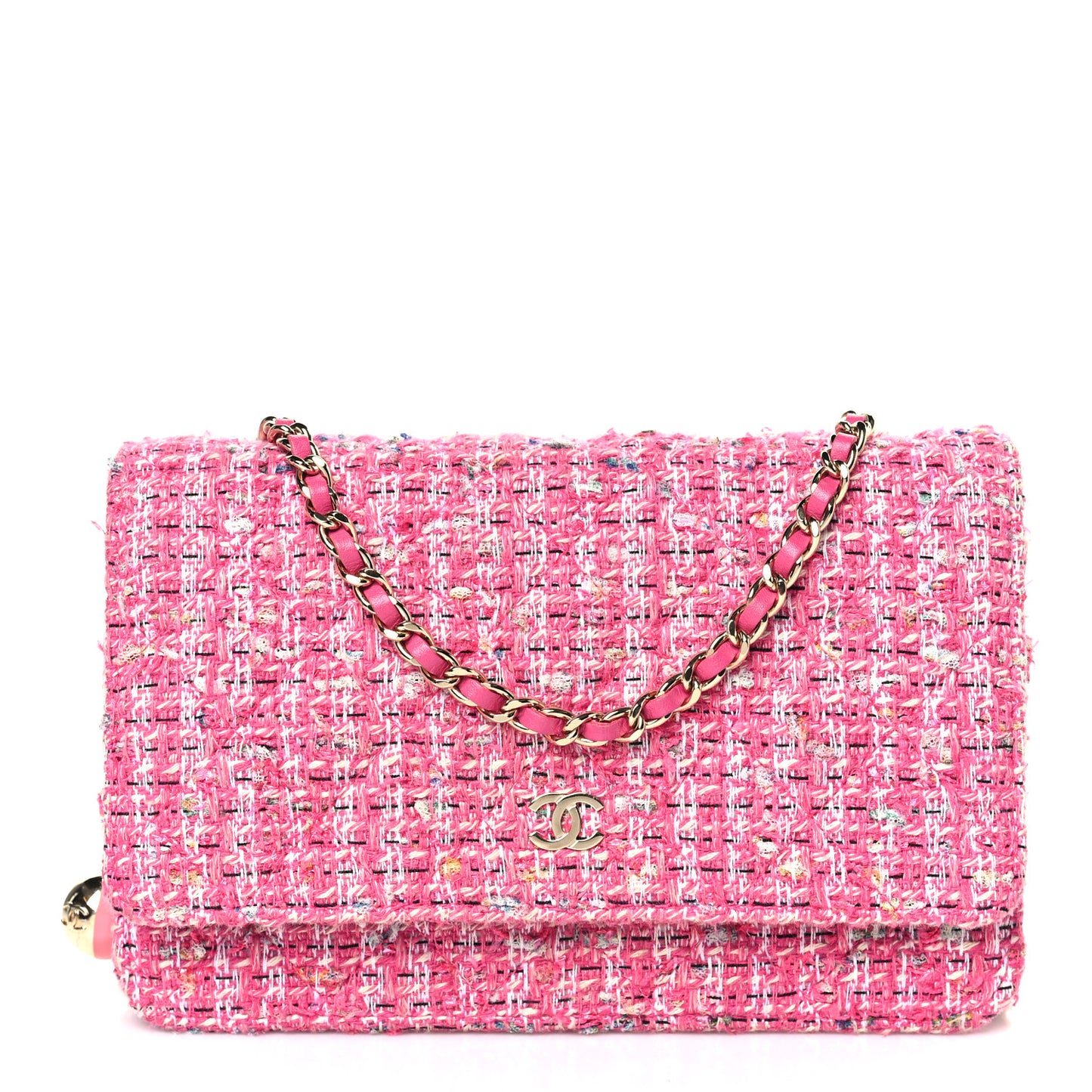 Tweed Quilted Wallet On Chain WOC Pink Blue White