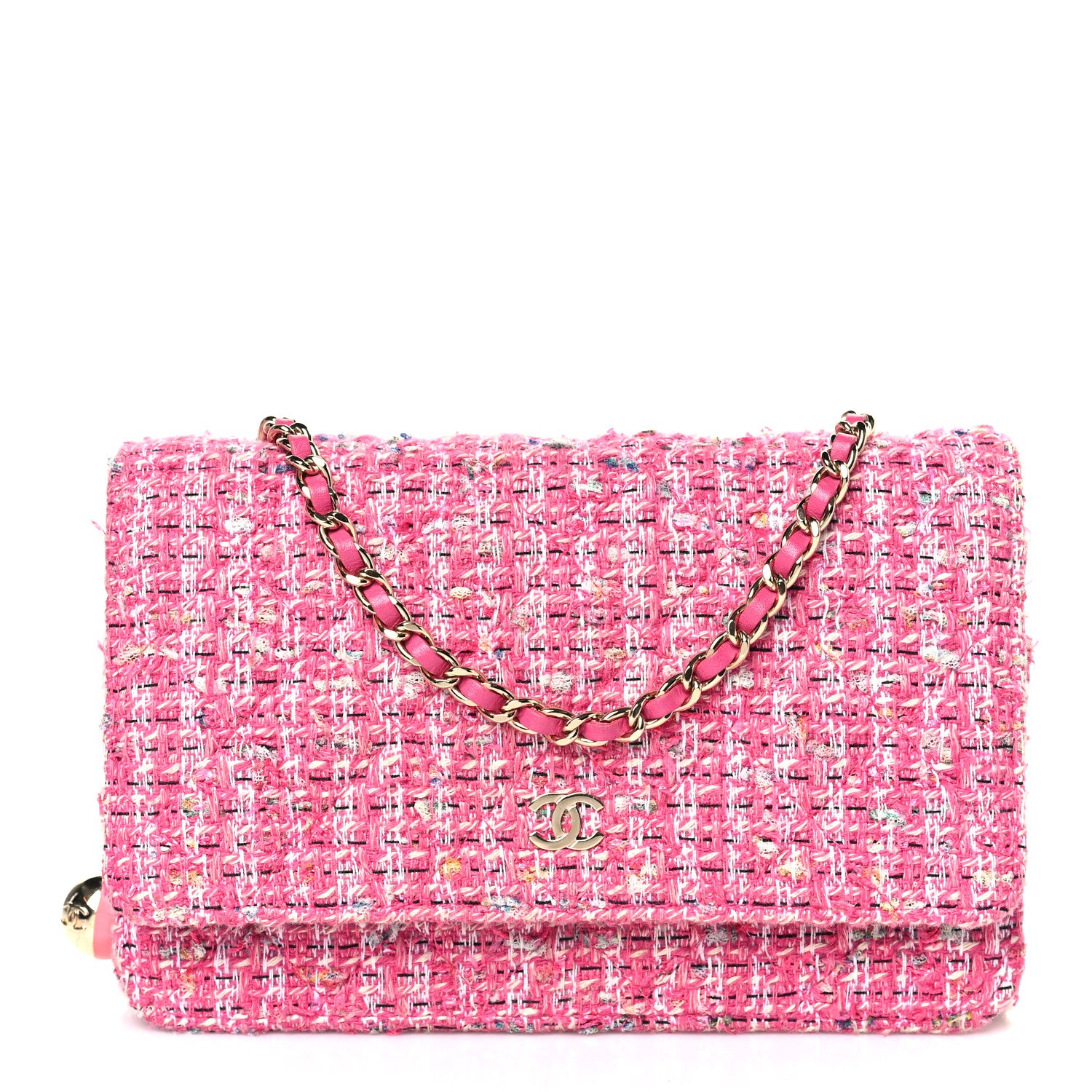 Chanel Tweed Quilted Wallet On Chain WOC Pink Blue White 1 of 11