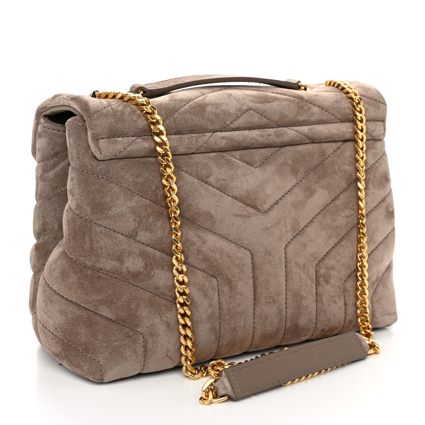 Suede Calfskin Y Quilted Monogram Small Loulou Chain Satchel Taupe