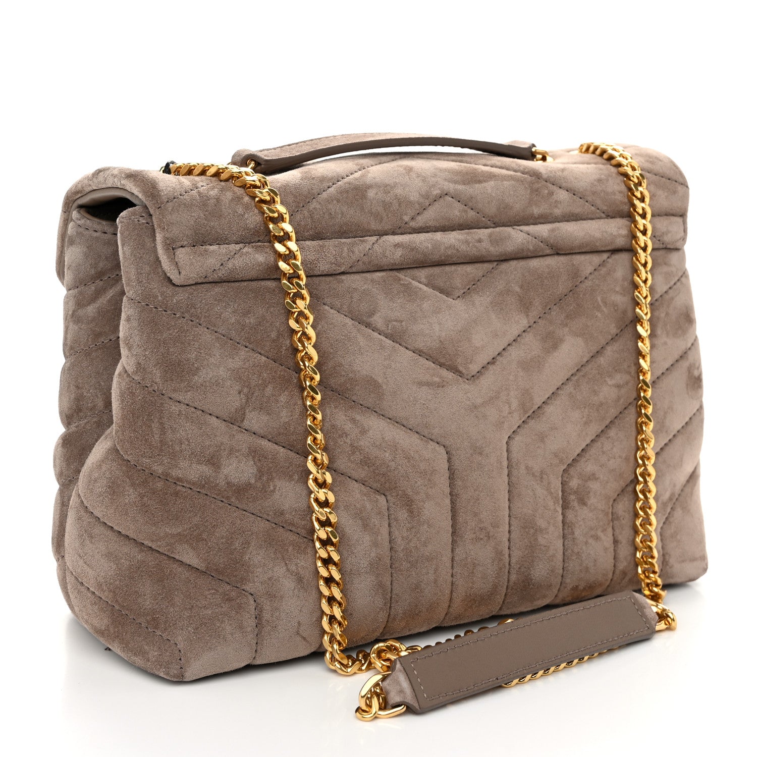 Saint Laurent Suede Calfskin Y Quilted Monogram Small Loulou Chain Satchel Taupe 3 of 11