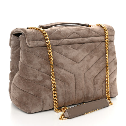 Saint Laurent Suede Calfskin Y Quilted Monogram Small Loulou Chain Satchel Taupe 3 of 11