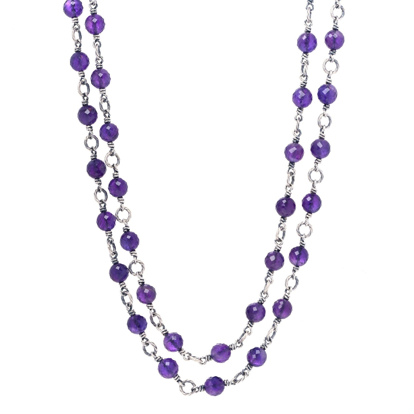Sterling Silver Amethyst Bead Chain Necklace
