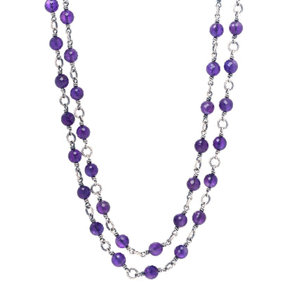 David Yurman Sterling Silver Amethyst Bead Chain Necklace 1 of 4