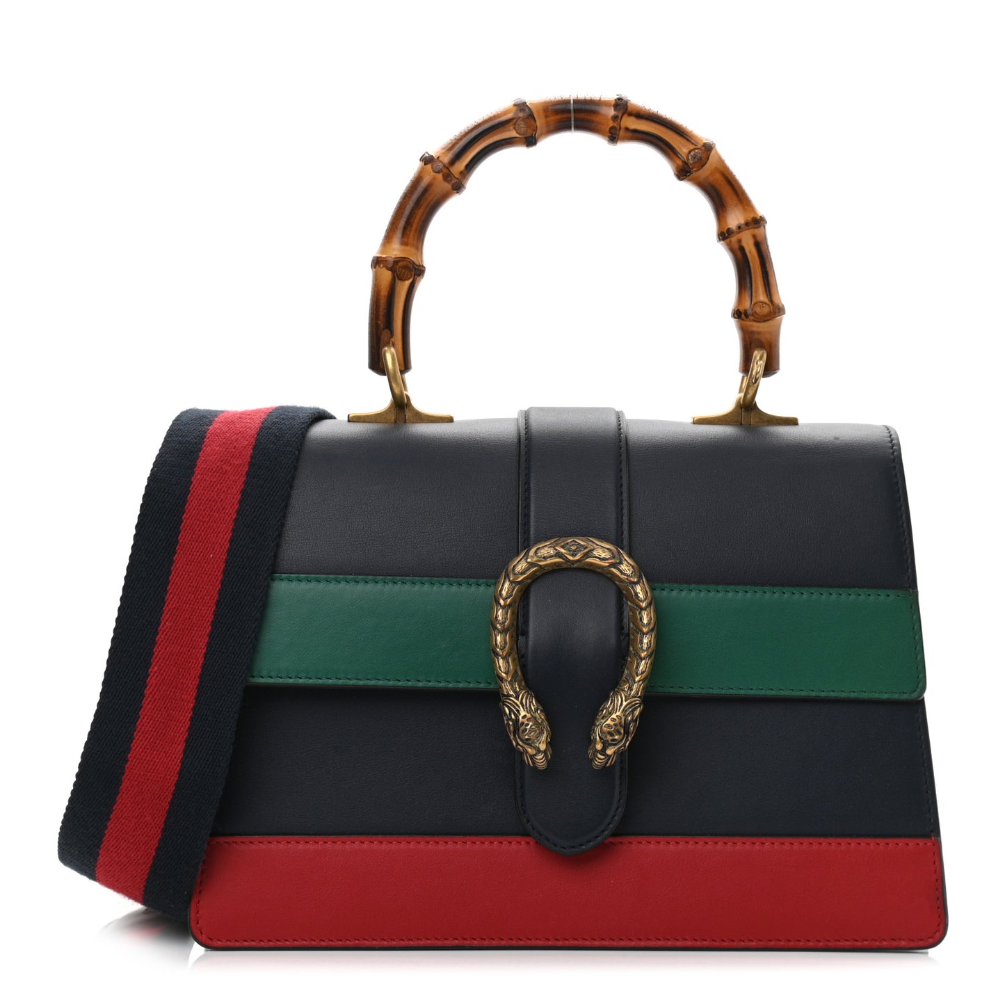 Moon Calfskin Bamboo Web Medium Dionysus Top Handle Bag Blue Emerald Hibiscus Red