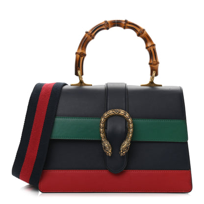 Gucci Moon Calfskin Bamboo Web Medium Dionysus Top Handle Bag Blue Emerald Hibiscus Red 1 of 12