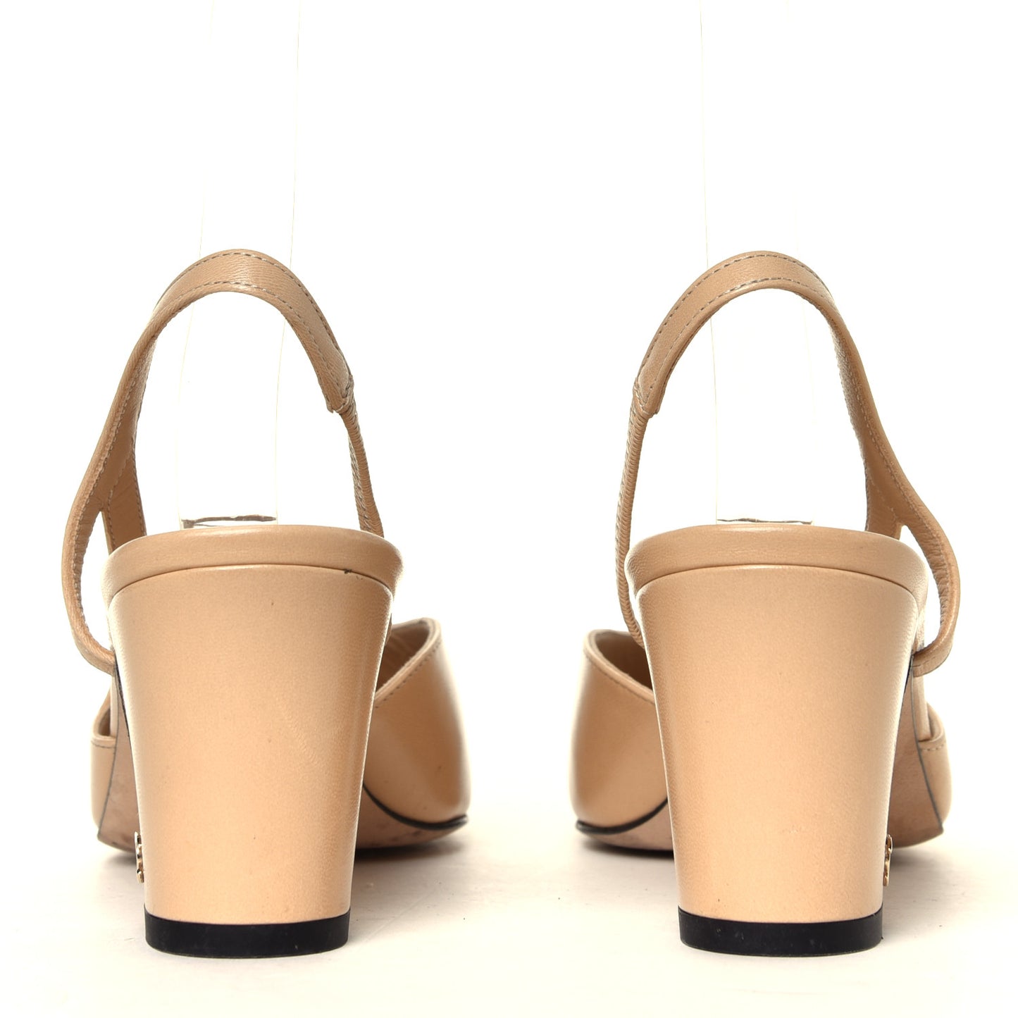 Goatskin Grosgrain Cap Toe CC Slingback Pumps 36 Beige Black