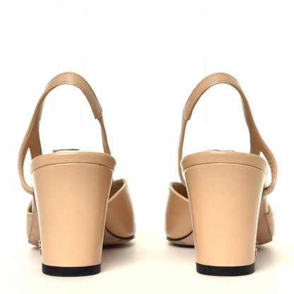 Chanel Goatskin Grosgrain Cap Toe CC Slingback Pumps 36 Beige Black 5 of 7