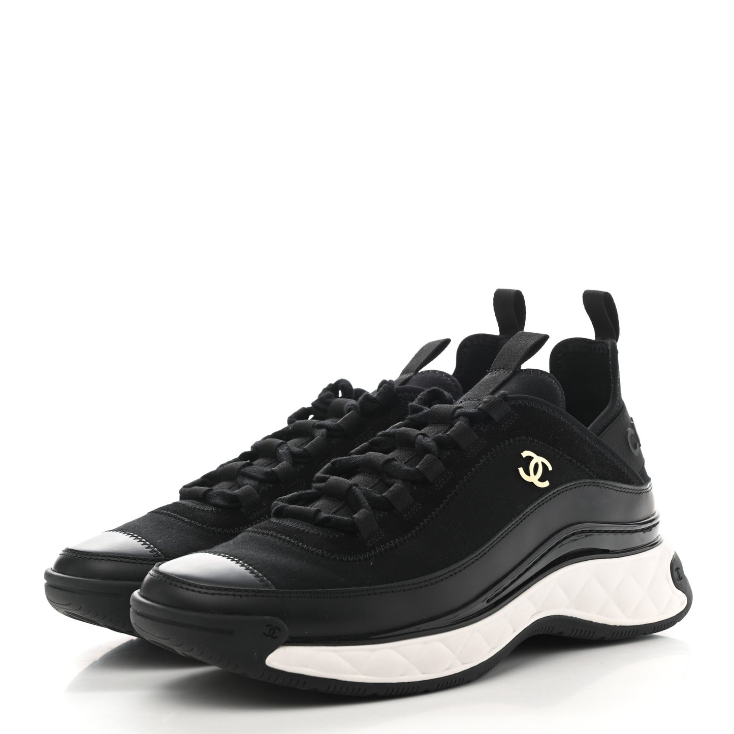 Velvet Calfskin Mixed Fibers CC Sneakers 39.5 Black