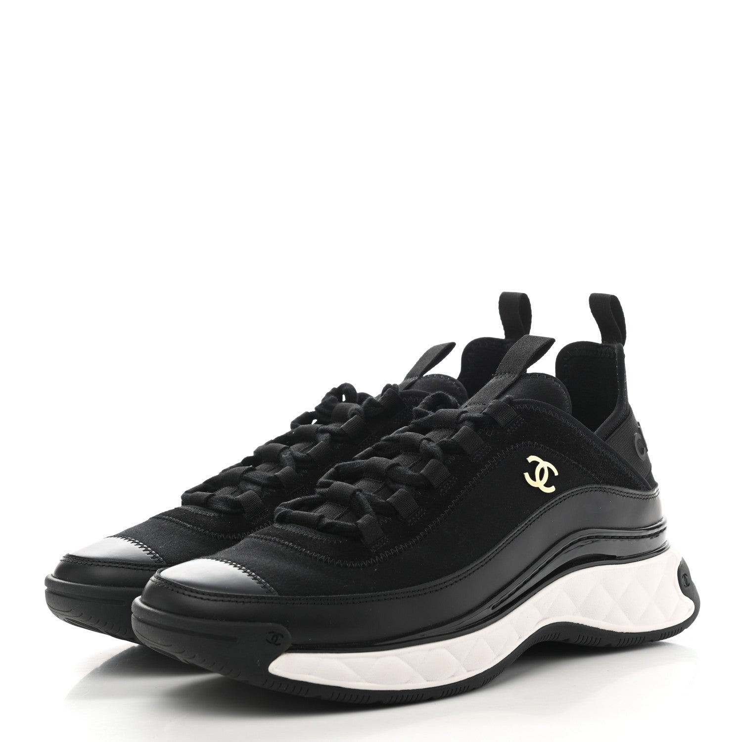 Chanel Velvet Calfskin Mixed Fibers CC Sneakers 39.5 Black 3 of 10