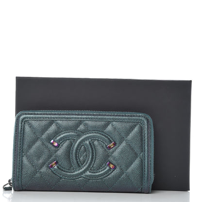 Chanel Iridescent Caviar Quilted Medium Filigree Zip Around Wallet Dark Turquoise 11 of 11