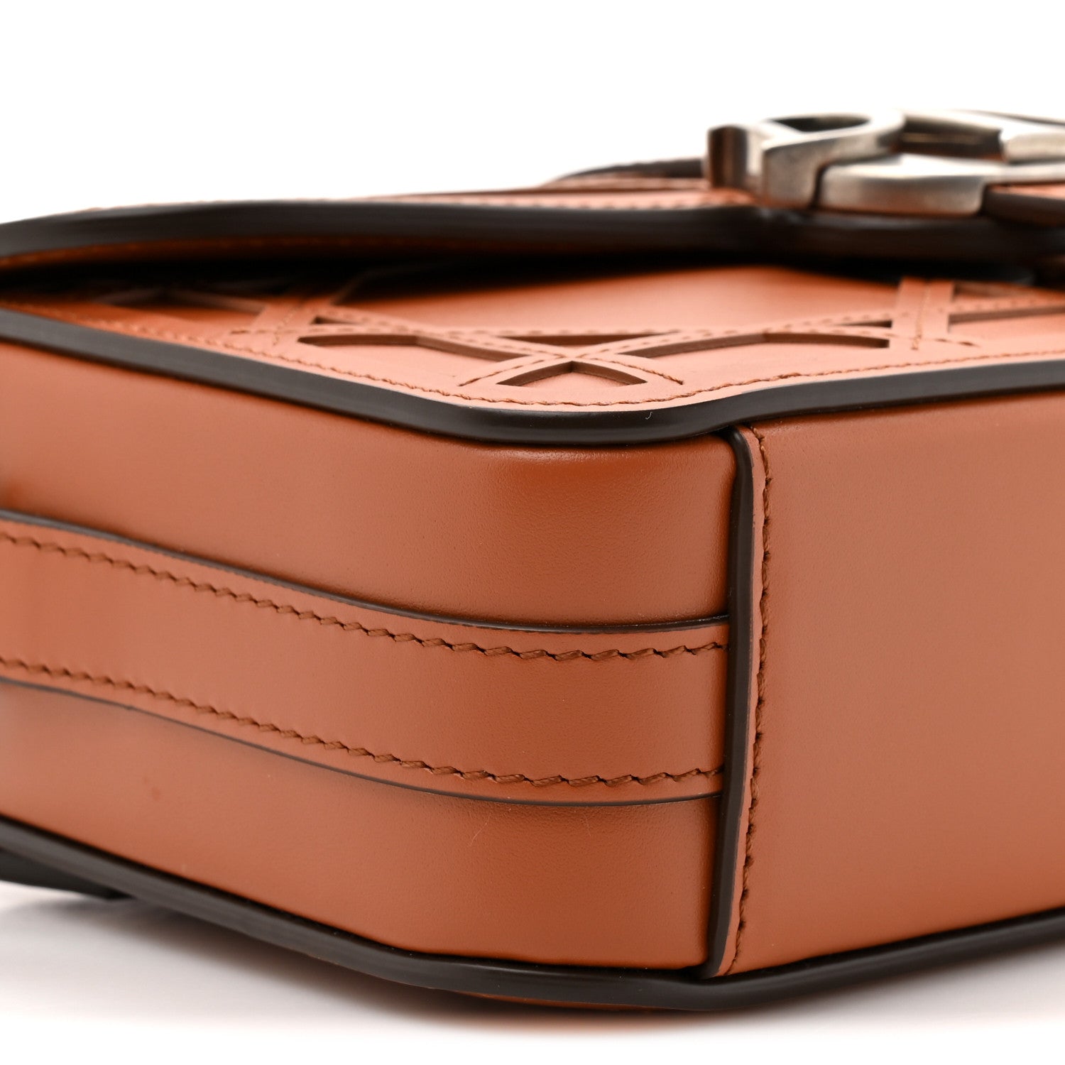 Christian Dior Calfskin Cosmo Laser Cut Cannage Mini Dior Charm Bag Cognac 8 of 9