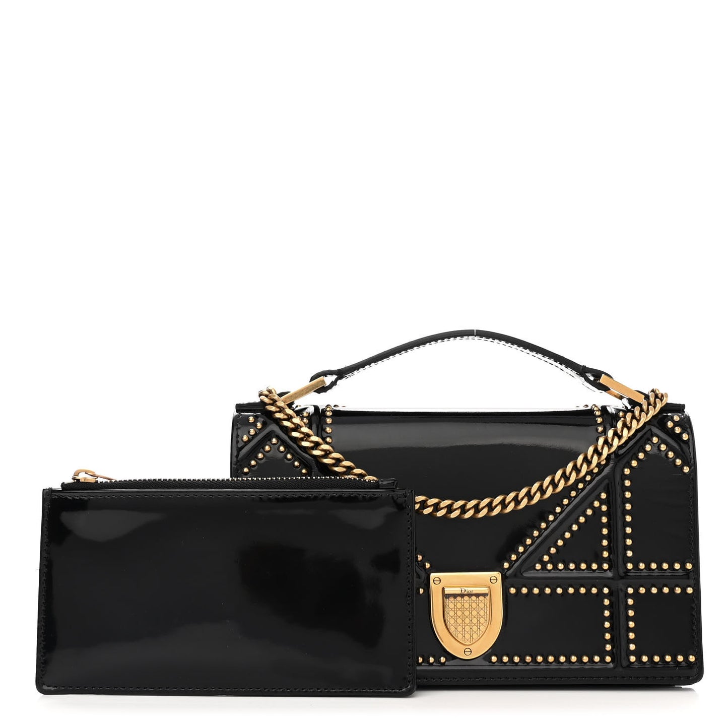 Patent Studded Diorama Flap Bag Black