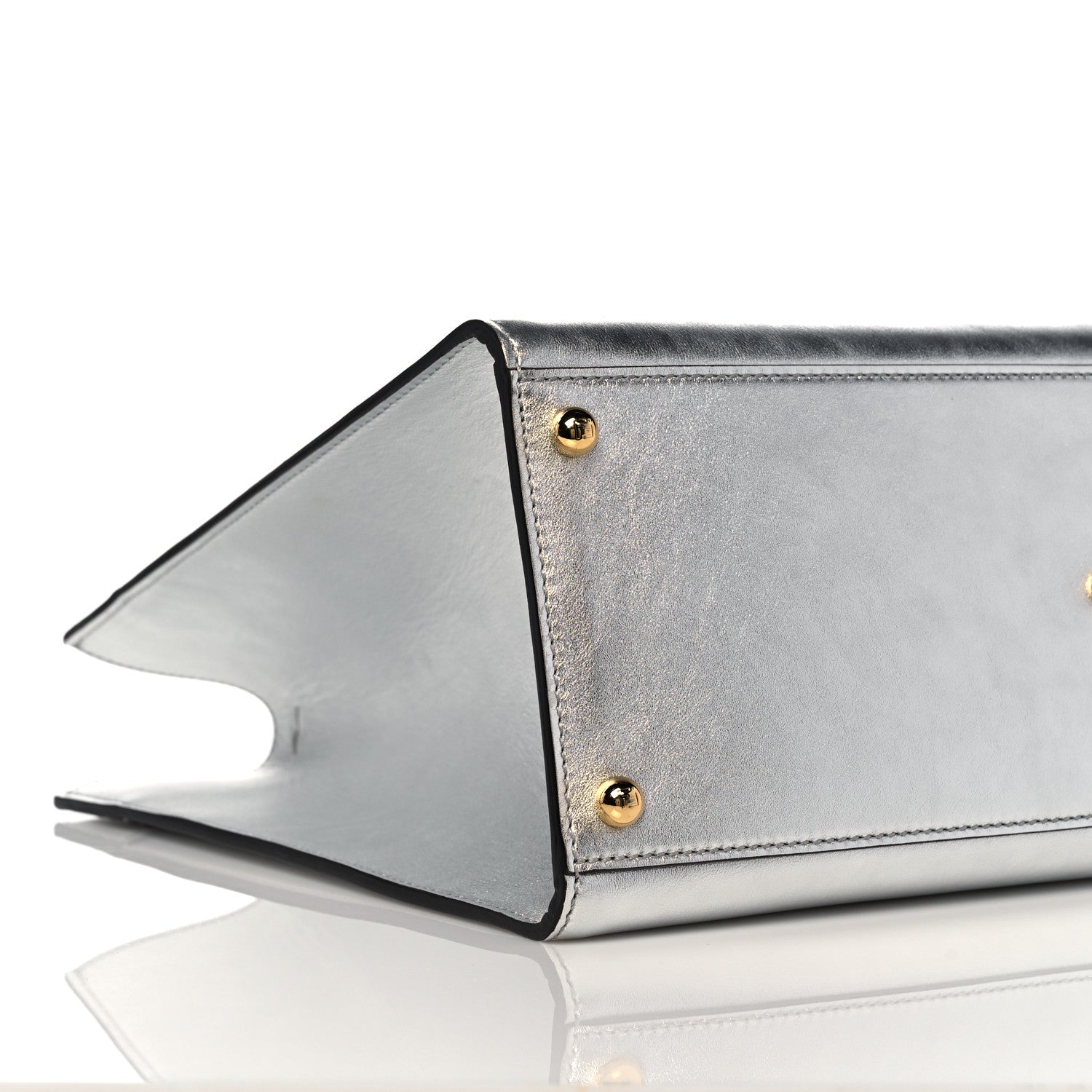 Fendi Vitello Catalan Mirror Plexiglass Logo Embossed Medium Fendi Sunshine Shopper Tote Argento 9 of 11