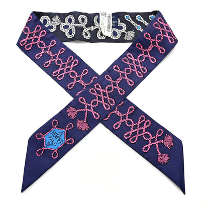 Hermes Silk Galons Et Brandebourg Twilly Indigo Rouge Vif Marine 1 of 4