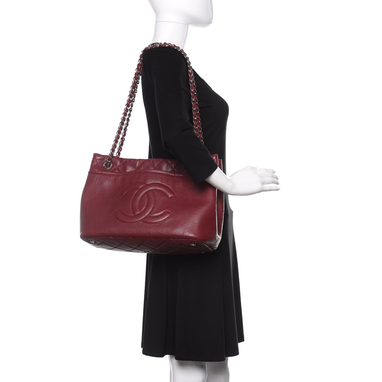 Chanel Caviar Quilted Timeless CC Soft Tote Dark Red 2 of 14