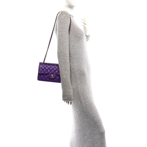 Caviar Quilted Small Double Flap Purple