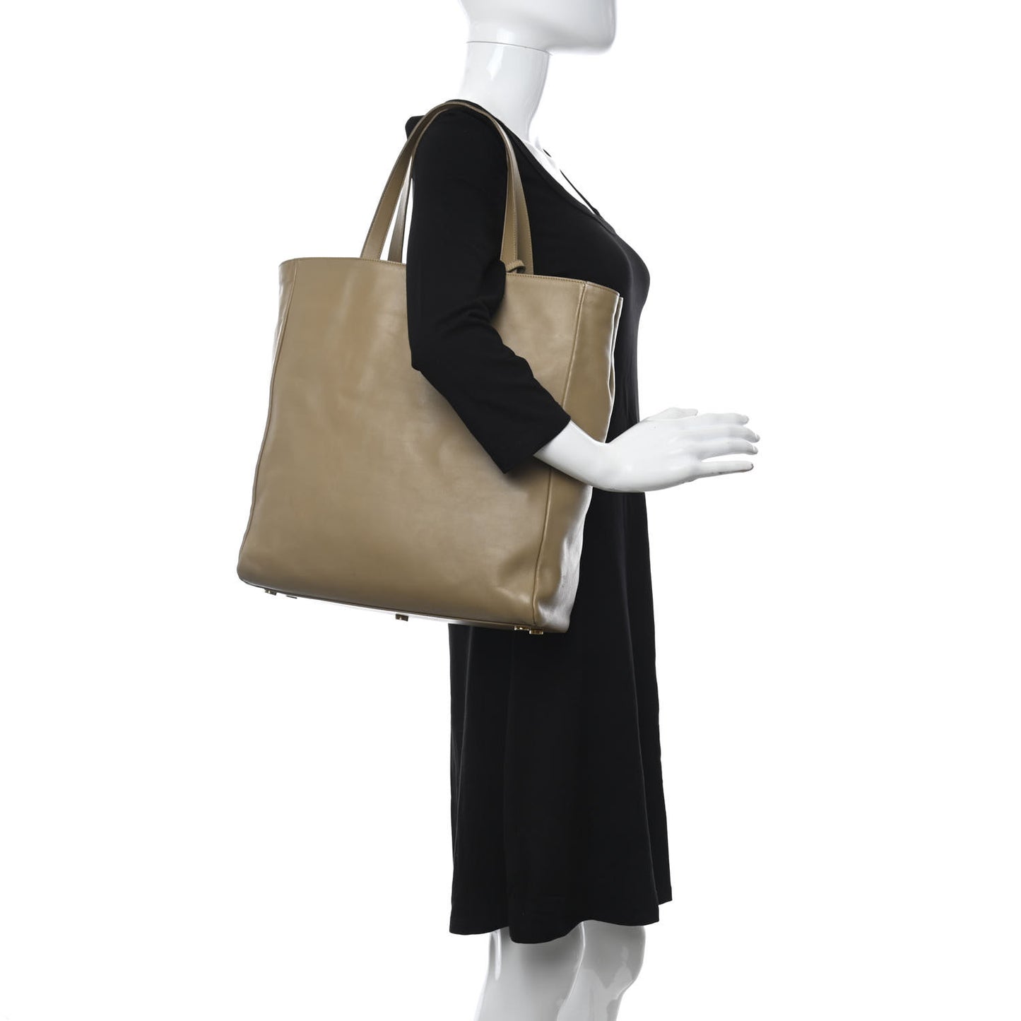Calfskin Suede North South Reversible Shopping Tote Beige Black