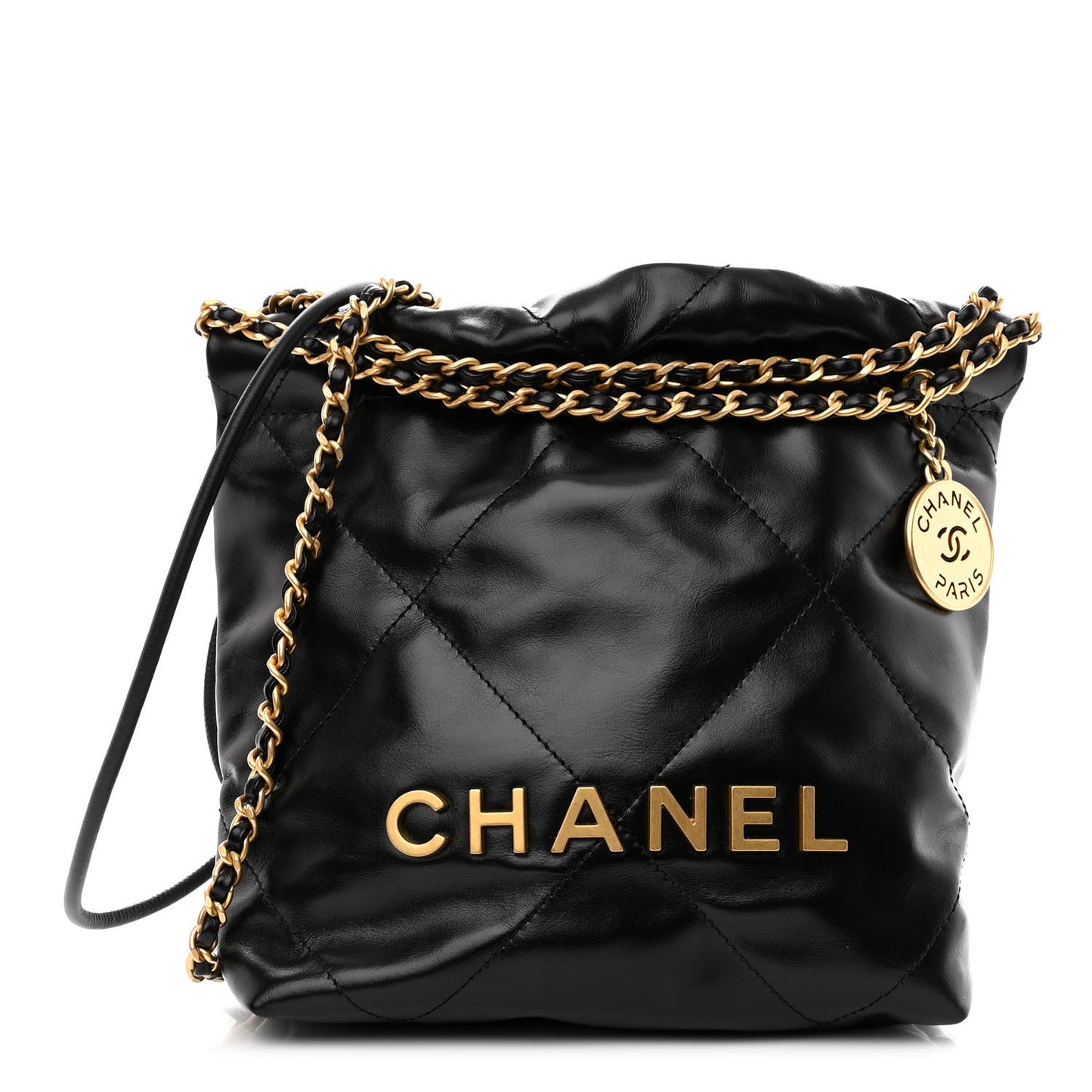 Shiny Calfskin Quilted Mini Chanel 22 Black