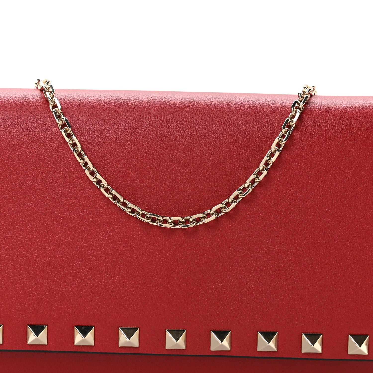 Valentino Garavani Vitello Small Rockstud Flap Wallet on Chain Red 8 of 11