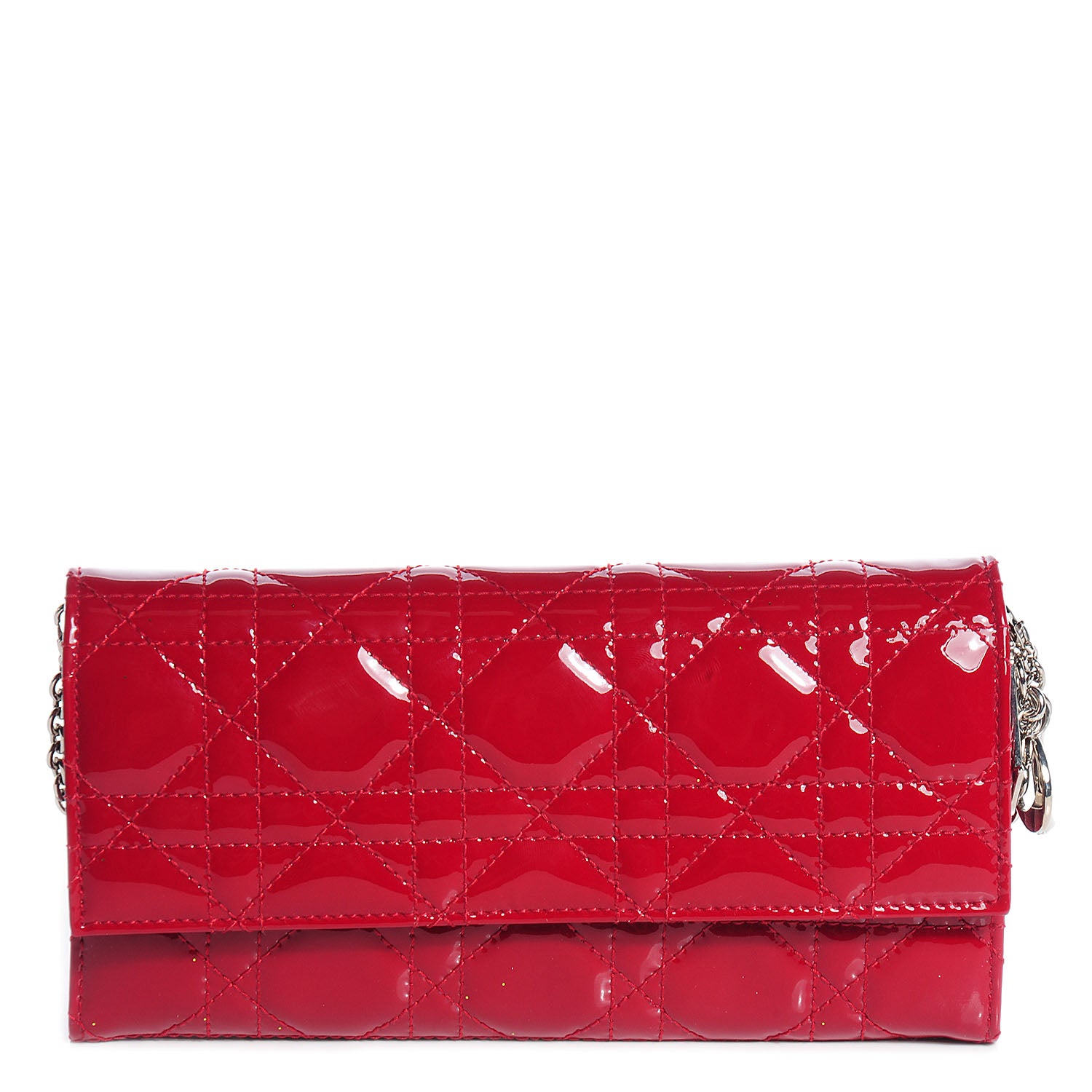 Christian Dior Patent Cannage Rendez-vous Chain Wallet Red 1 of 8