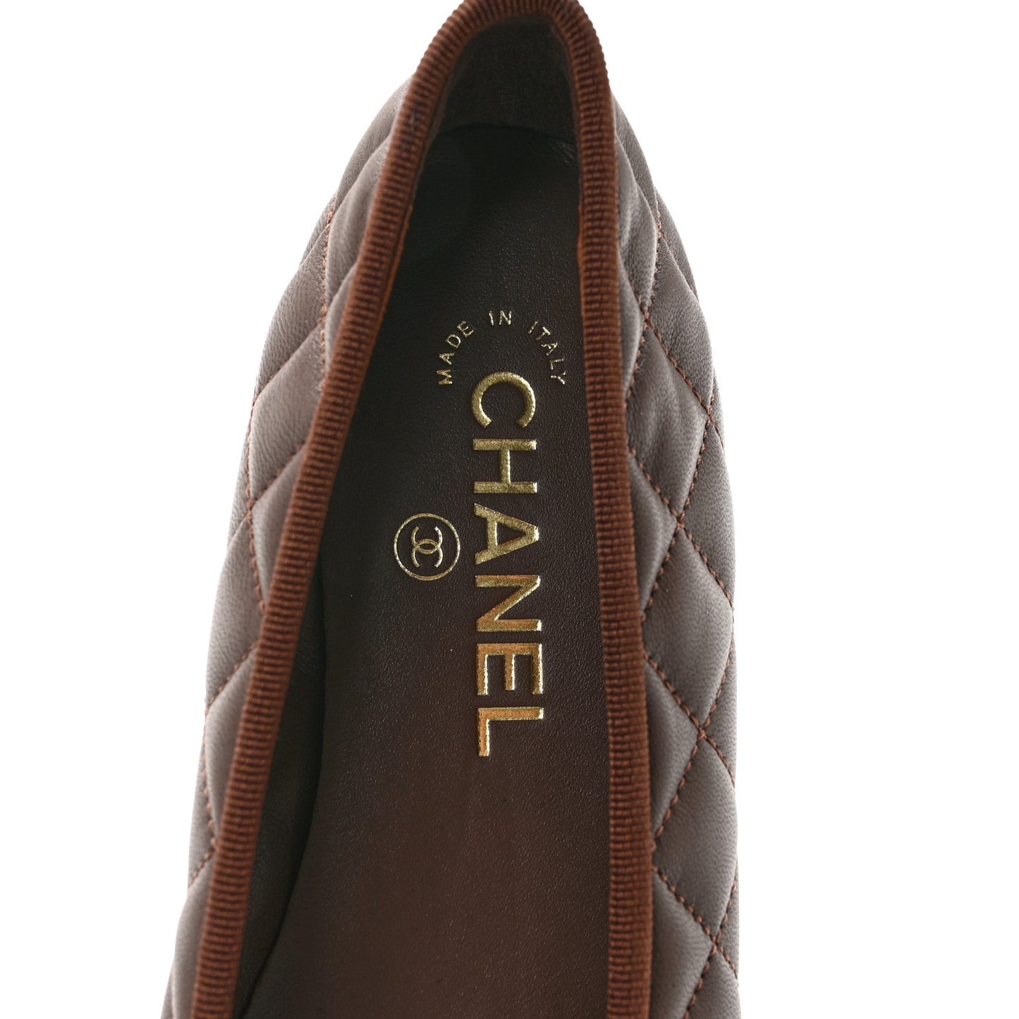 Lambskin Quilted CC Cap Toe Ballerina Flats 37.5 Dark Brown