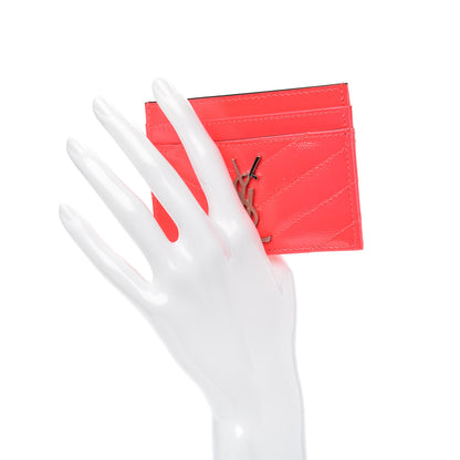 Saint Laurent Grain De Poudre Matelasse Chevron Monogram Credit Card Case Neon Pink 2 of 8