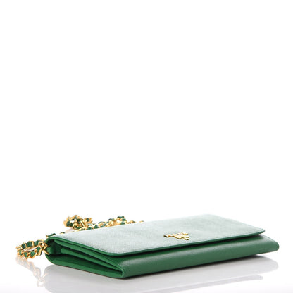 Prada Saffiano Metal Oro Chain Wallet Verde 4 of 11