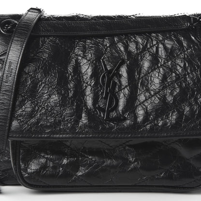 Saint Laurent Crinkled Calfskin Matelasse Monogram Medium Niki Chain Satchel Black 9 of 9