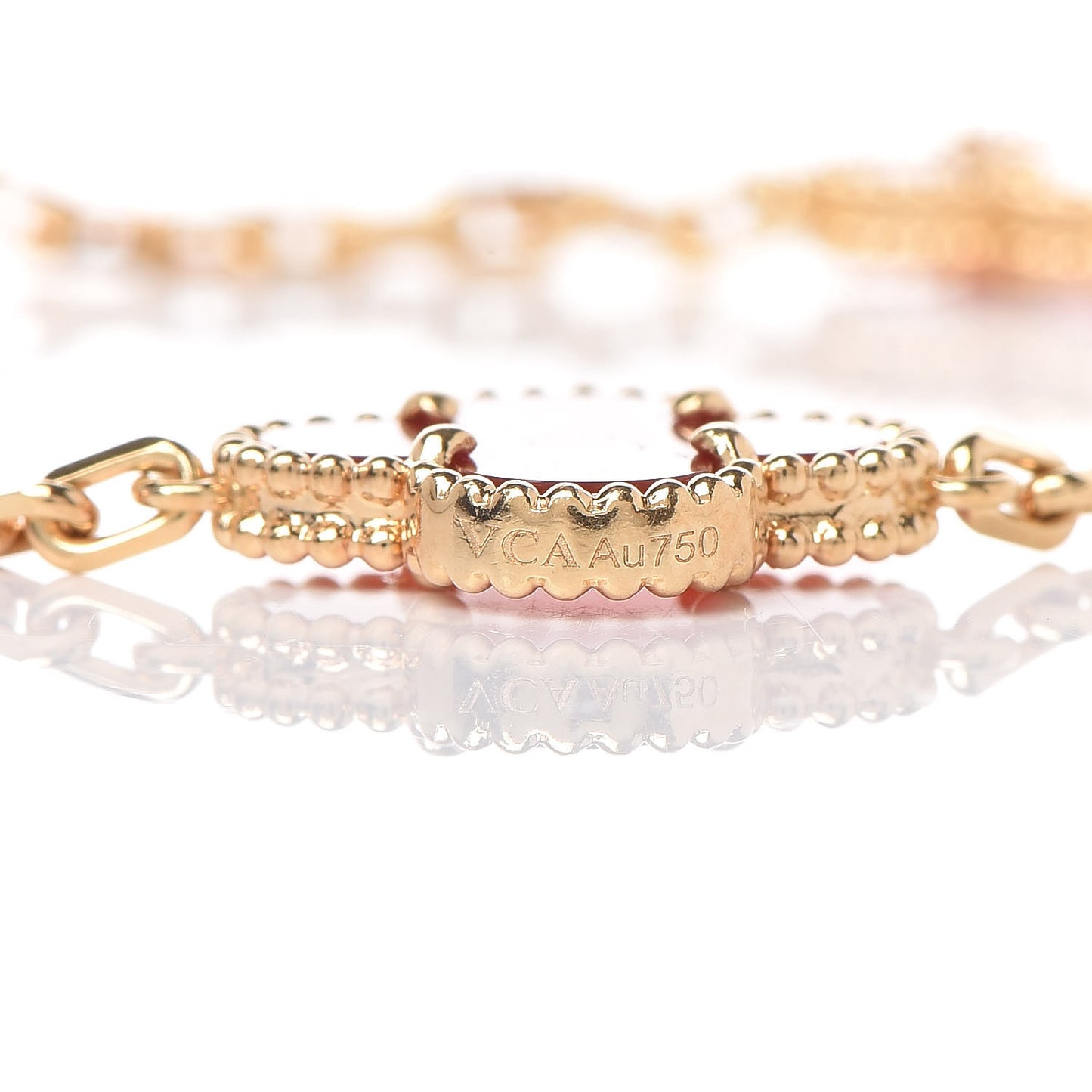 18K Yellow Gold Carnelian 5 Motifs Vintage Alhambra Bracelet