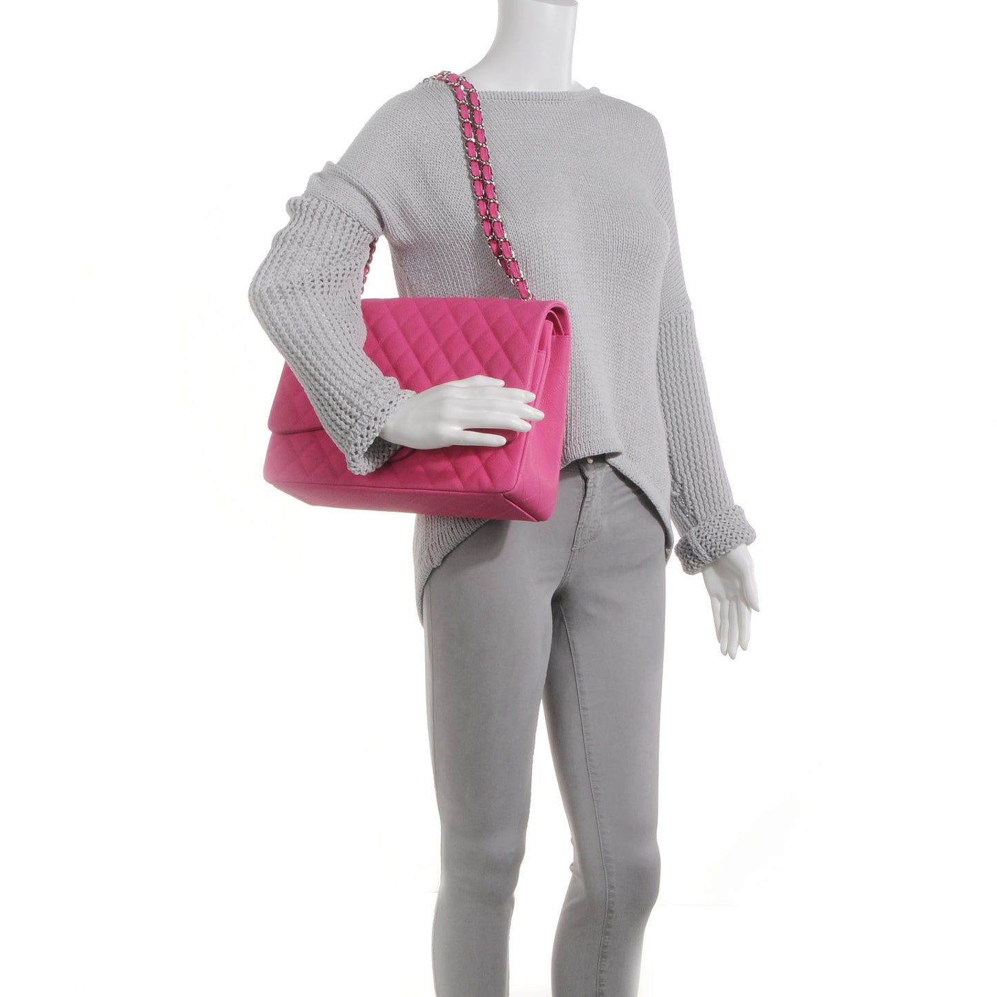 Iridescent Caviar Maxi Double Flap Hot Pink