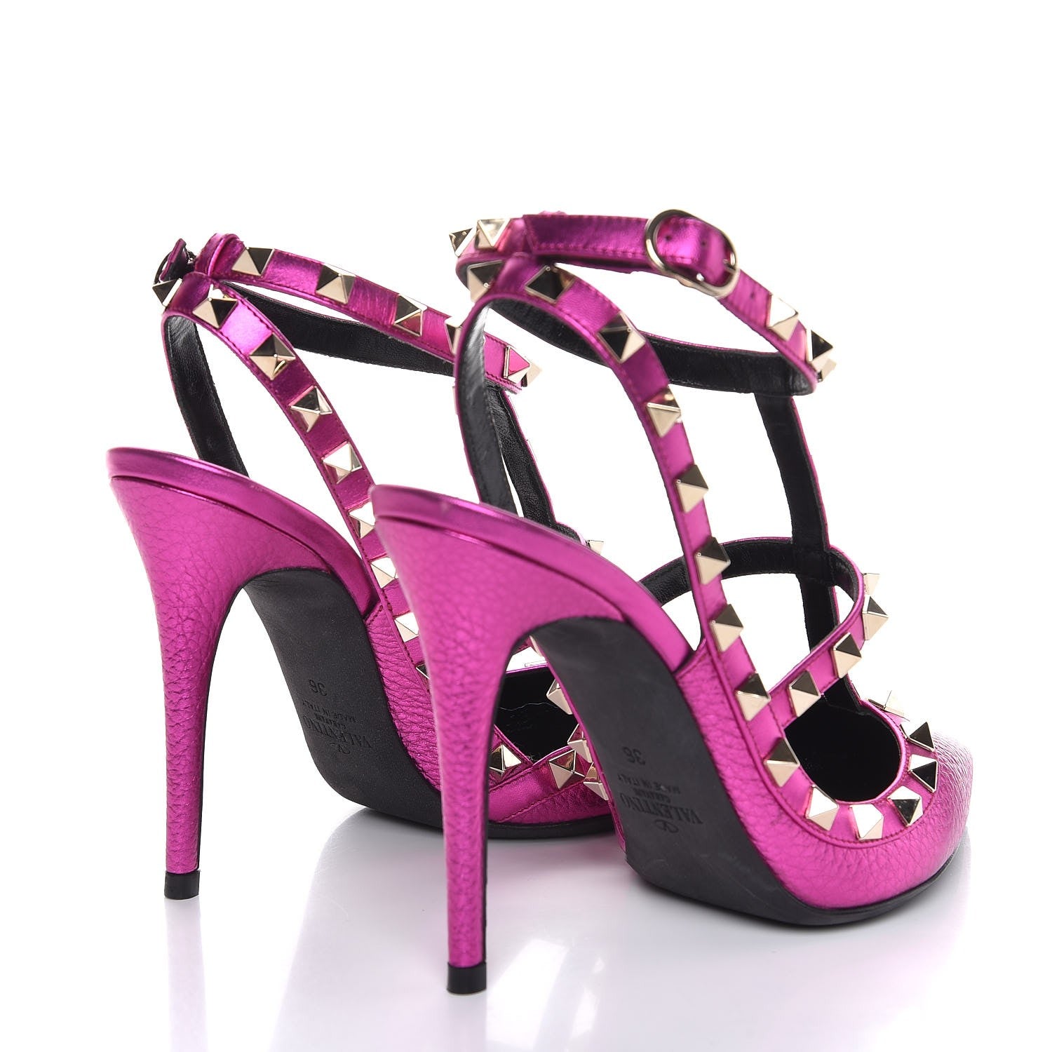 Valentino Garavani Metallic Pebbled Calfskin Rockstud Ankle Strap Pumps 36 Peony 4 of 8