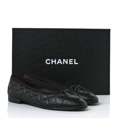 Chanel Aged Calfskin Quilted CC Cap Toe Ballerina Flats 37 Black 10 of 10
