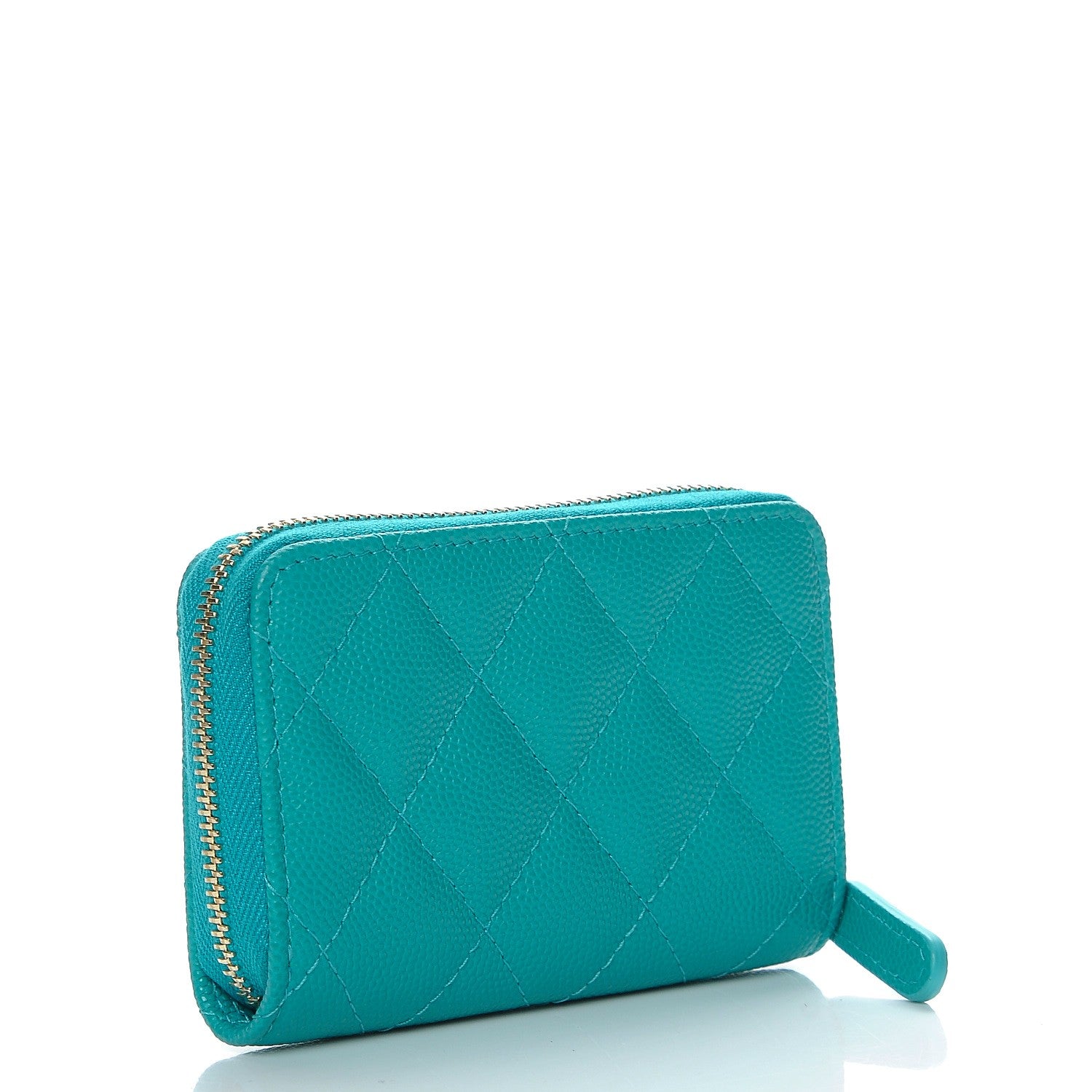 Chanel Caviar Quilted Zip Coin Purse Turquoise 3 of 7
